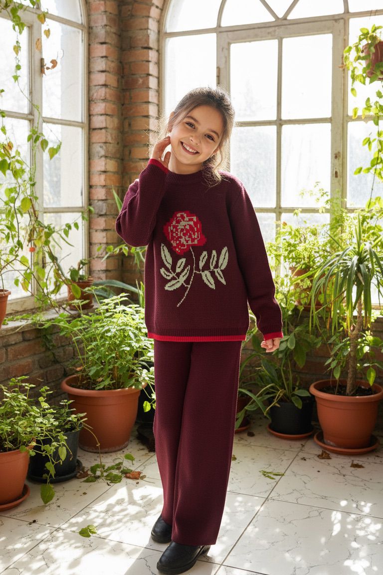 Bordo Garson Boy Kız Çocuk Triko Takım | HC Kids