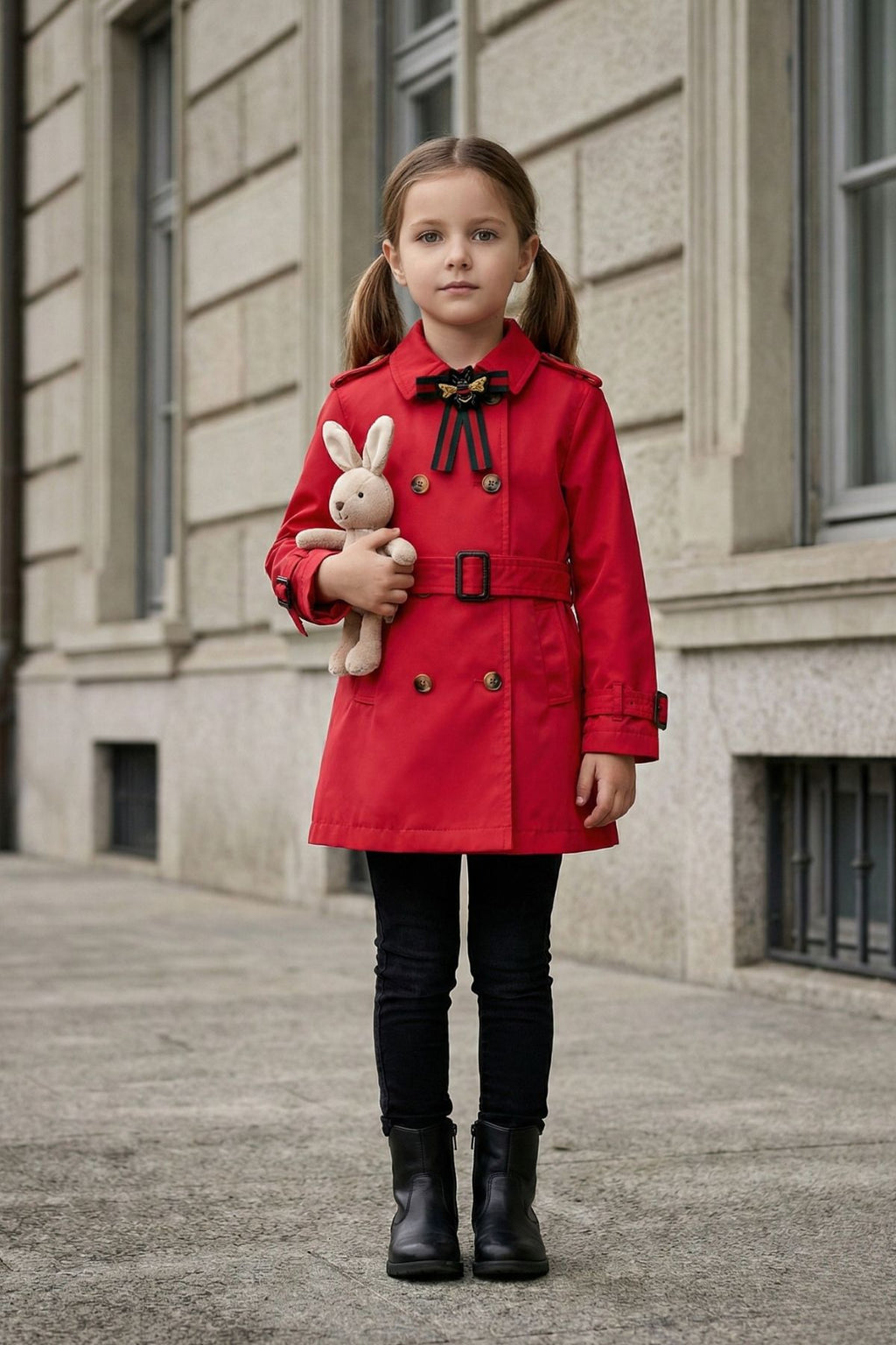 HC KİDS YAKA AKSESUARLI KIZ ÇOCUK TRENÇKOT KIRMIZI