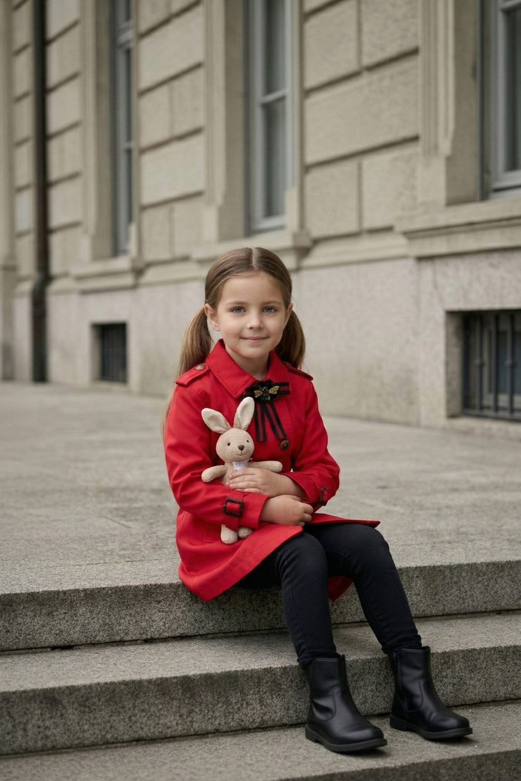 HC KİDS YAKA AKSESUARLI KIZ ÇOCUK TRENÇKOT KIRMIZI