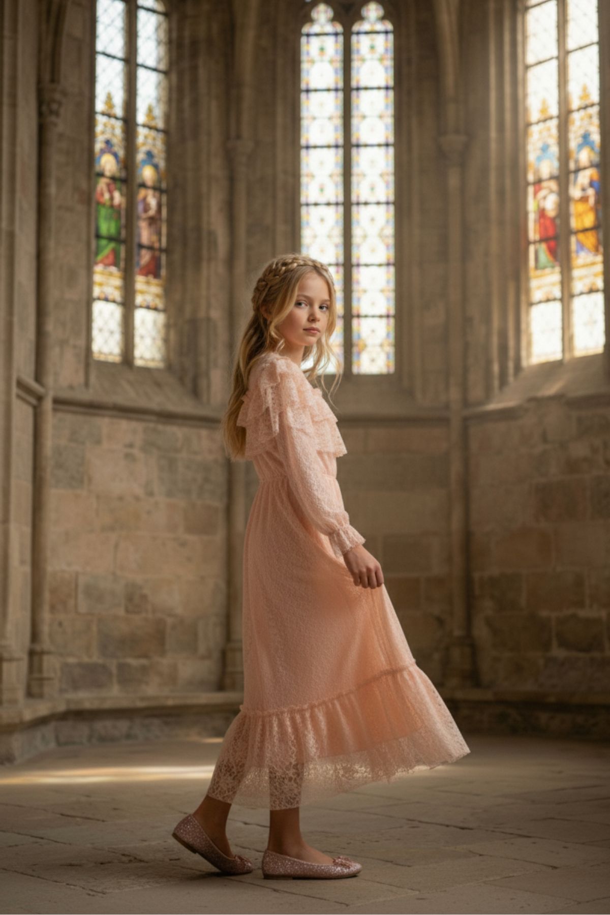 HC KİDS GARSON BOY PUDRA PEMBESİ DANTELLİ ELBİSE