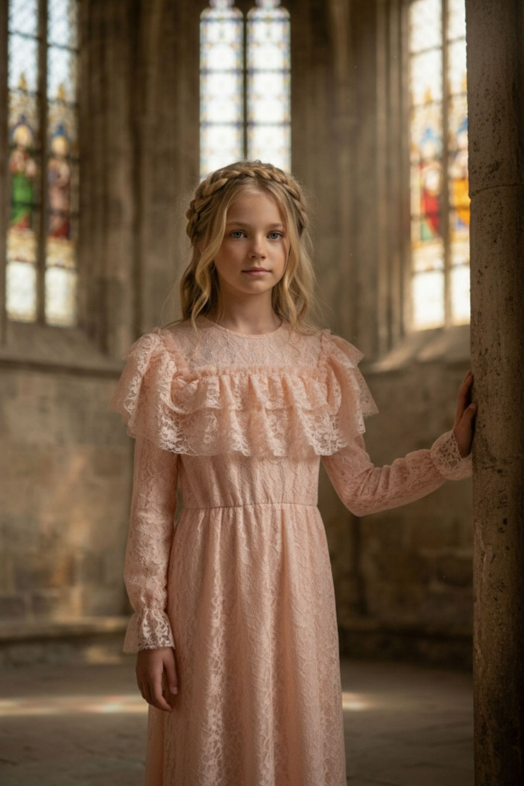 HC KİDS GARSON BOY PUDRA PEMBESİ DANTELLİ ELBİSE