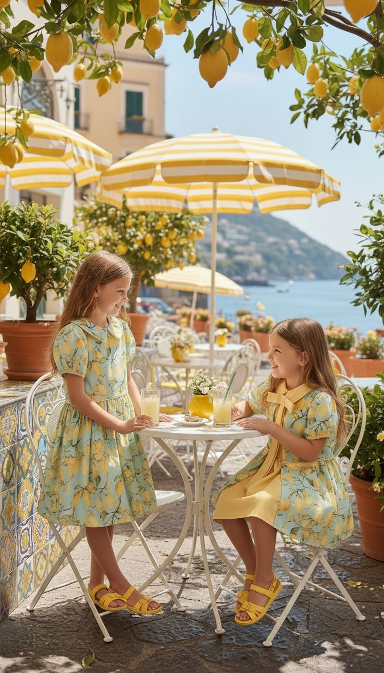 Limon Desenli Bebe Yakalı Fularlı Kız Çocuk Elbise | HC Kids