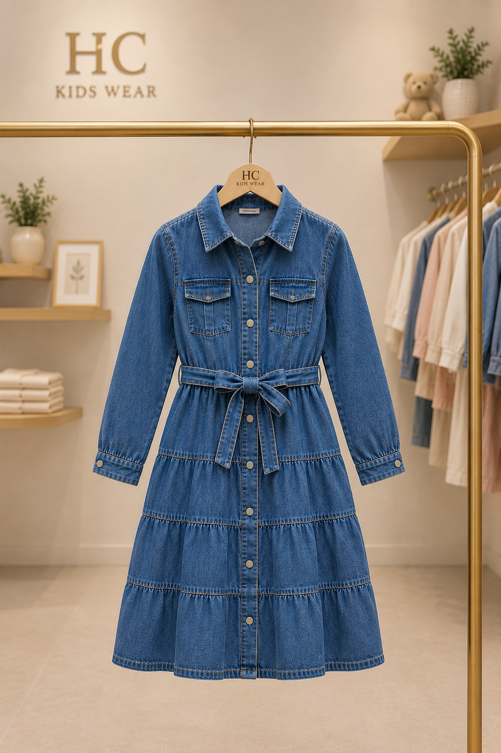 KAT KAT ETEKLİ, GÖMLEK YAKA KOT ELBİSE DENIM